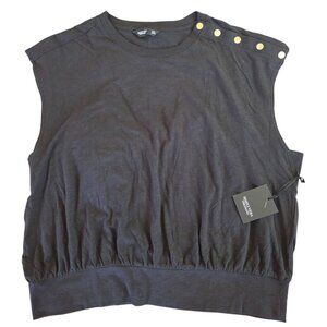 Simply Vera Vera Wang Women's Black Sleeveless Top XXL Gold Buttons 100% Cotton